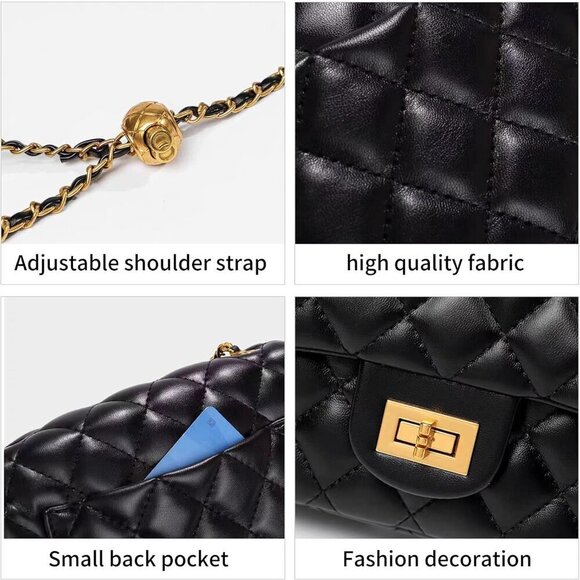 Women's Faux Leather Crossbody Bag with Chain Detail Compact Stylish - Picture 3 of 6